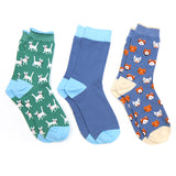 Ladies Blue mix cat themed triple sock boxed set