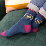 20182 Blue polka dot and bee organic cotton blend socks