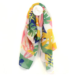 Scarf ~ 52639 Recycled mustard mix monstera leaf print scarf