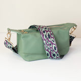 Bag ~ 81480 Pale green vegan leather double zip bag with animal strap