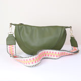 Bag ~ 81485 Olive vegan leather half moon bag with zig-zag strap