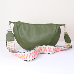 Bag ~ 81485 Olive vegan leather half moon bag with zig-zag strap