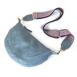 Bag ~ 81488 Denim blue vegan leather half moon bag with zig-zag strap by POM