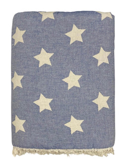 Fleece Throw ~ STF10 Stars design Denim cotton blanket with fleece backing 170 x 130cm